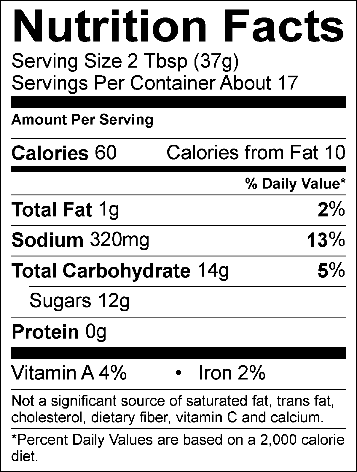 Sweet Heat Nutritional Facts Label